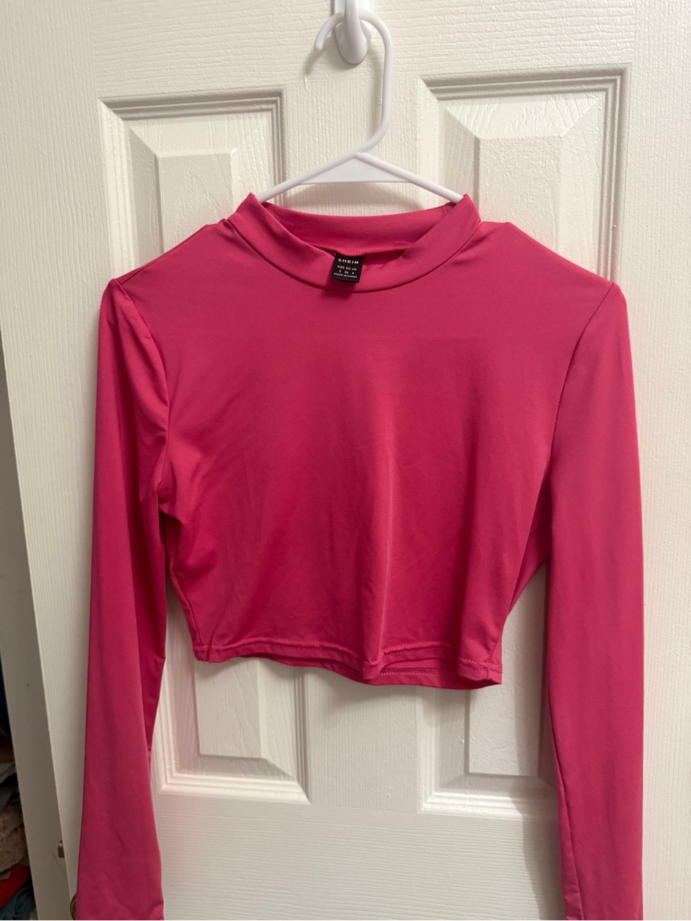 SHEIN Hot Pink Long-Sleeve Mock Neck Crop Top